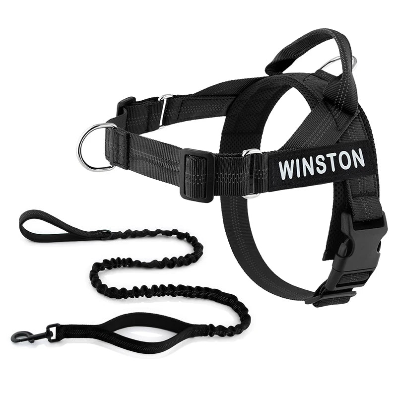 Personalised Reflective Dog Harness with Grab Handle & Lead Set - Black