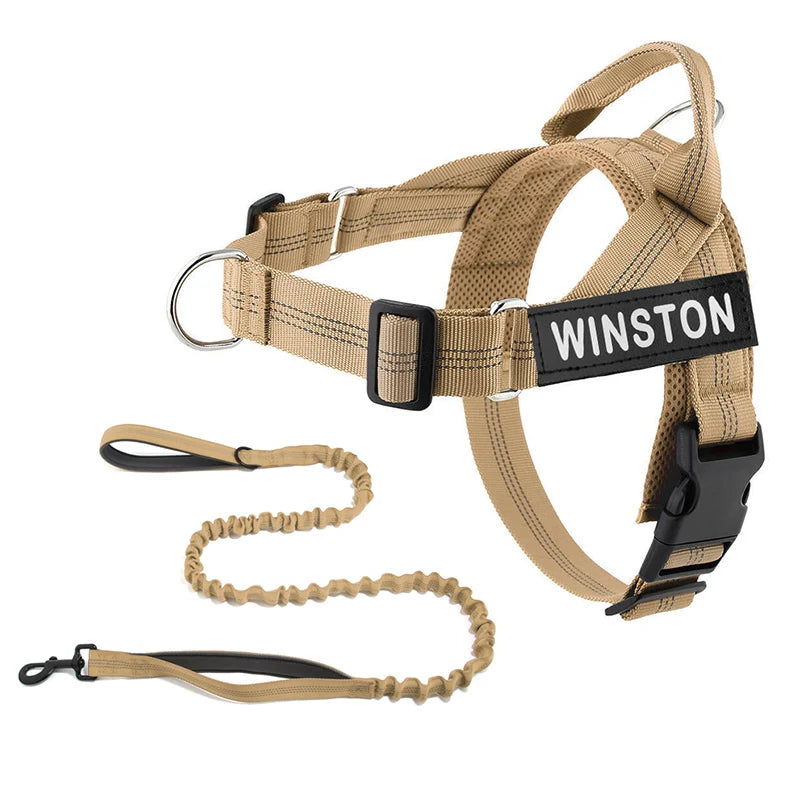 Personalised Reflective Dog Harness with Grab Handle & Lead Set - Chocolate