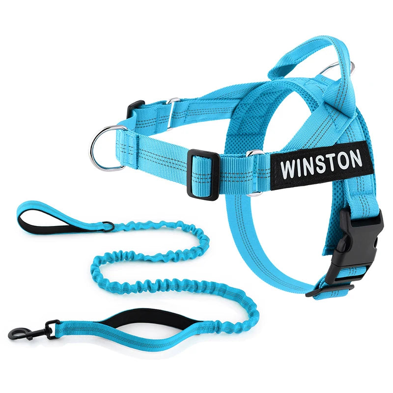 Personalised Reflective Dog Harness with Grab Handle & Lead Set - Ocean