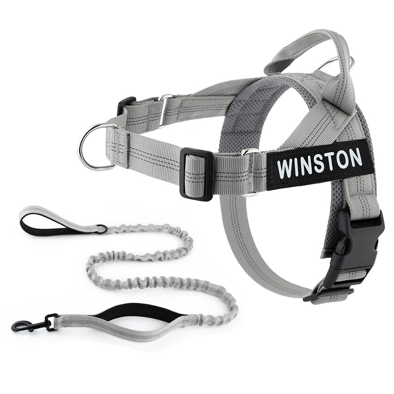 Personalised Reflective Dog Harness with Grab Handle & Lead Set - Graphite