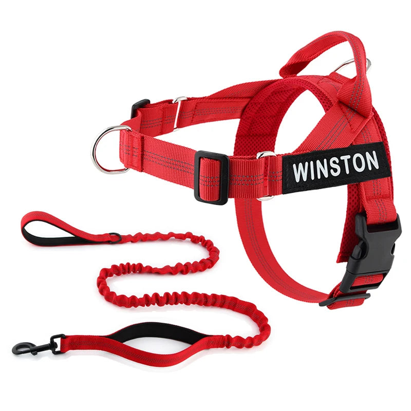Personalised Reflective Dog Harness with Grab Handle & Lead Set - Wine