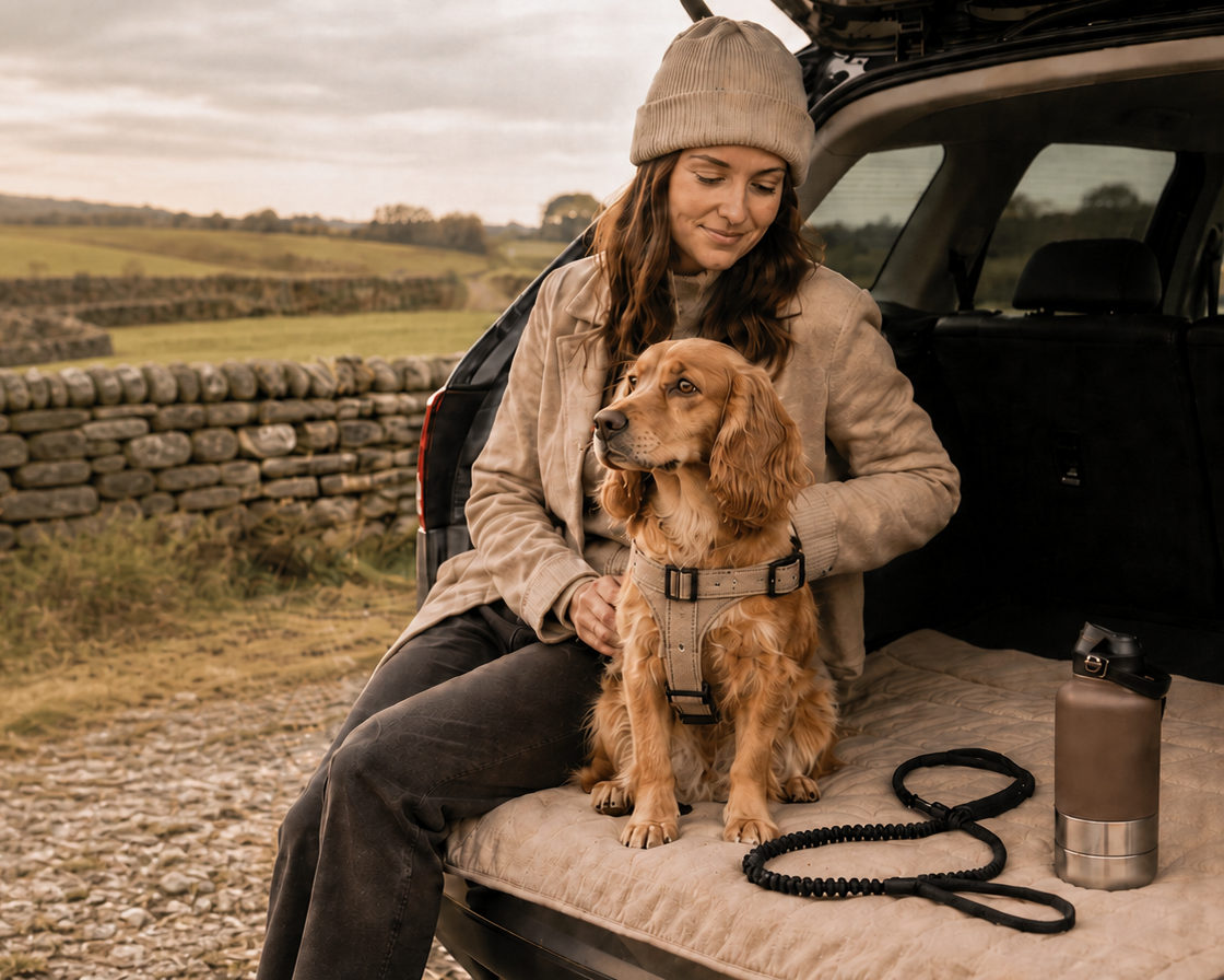 Dog and owner preparing for a day out